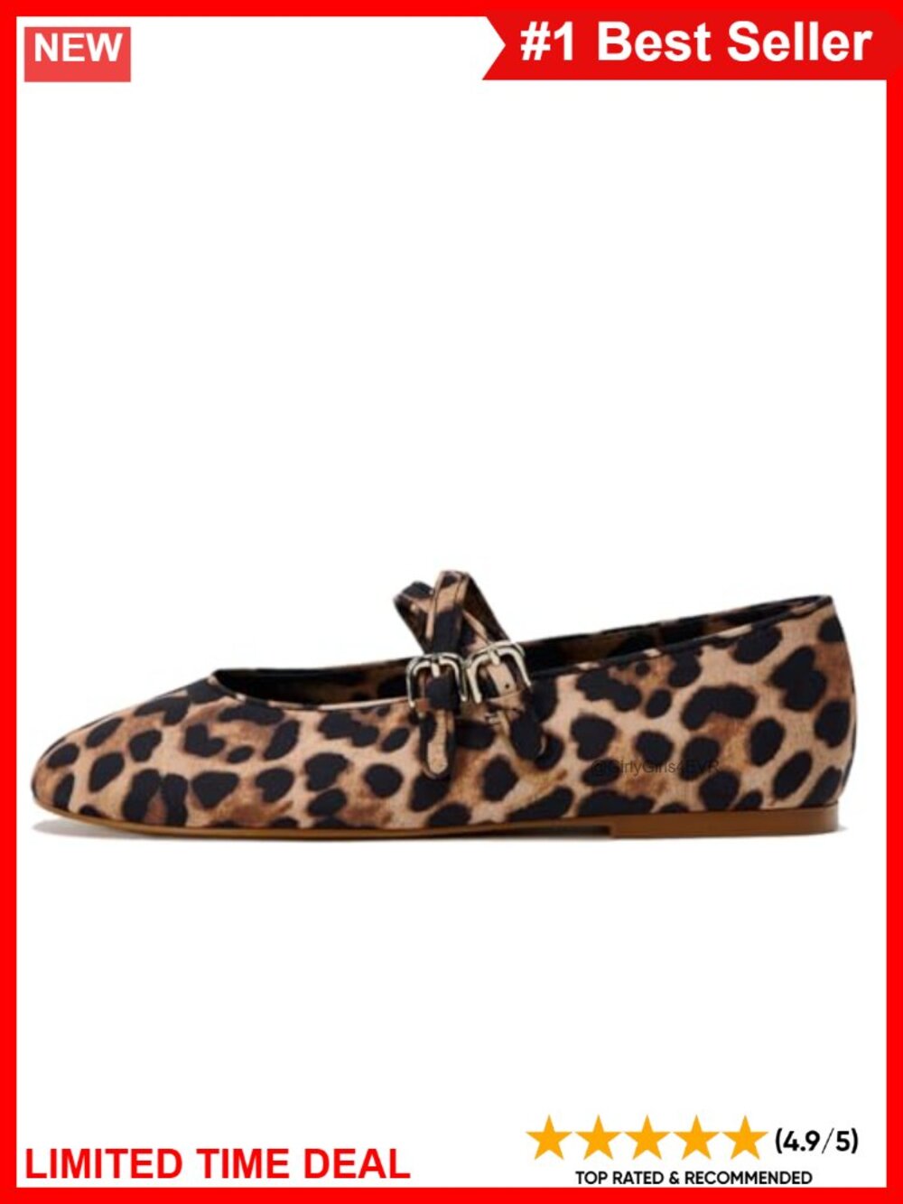 Leopard Ballet Flats Buckle Strap Mary Jane Women's Shoes